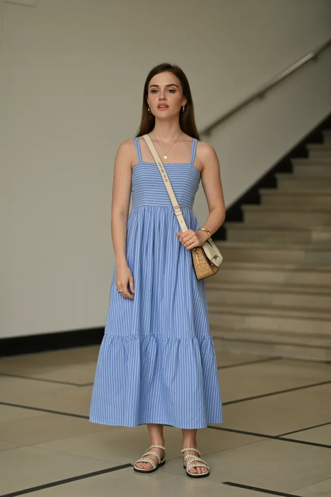 Long Sun Dress Outfit with Strappy Sandals
