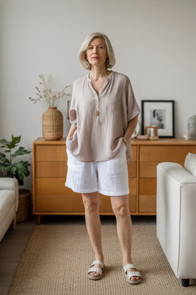 Loose Top with White Shorts