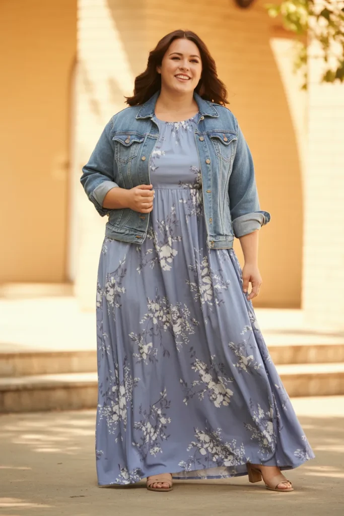 Modest Maxi Dress with a Denim Jacket