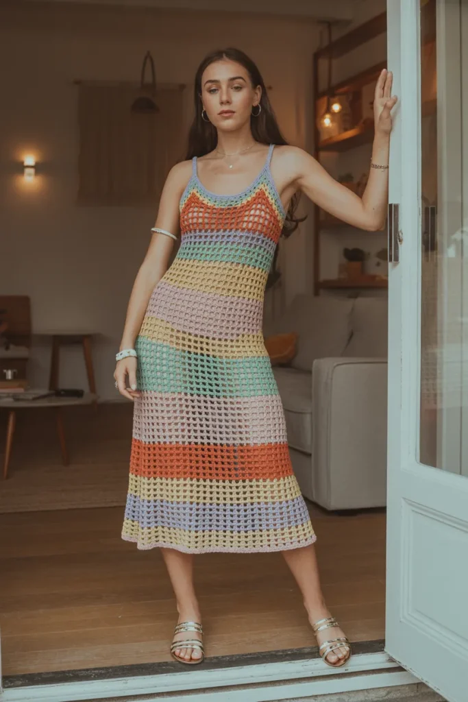 Multi Color Midi Crochet Dress