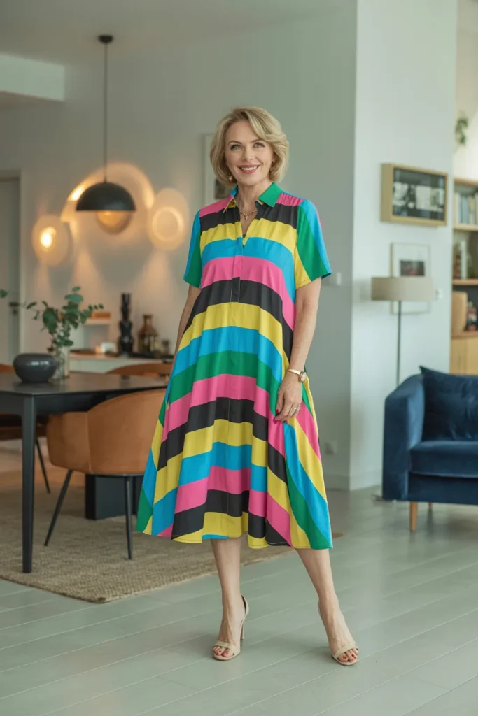 Multi Color Step A Line Midi Dress