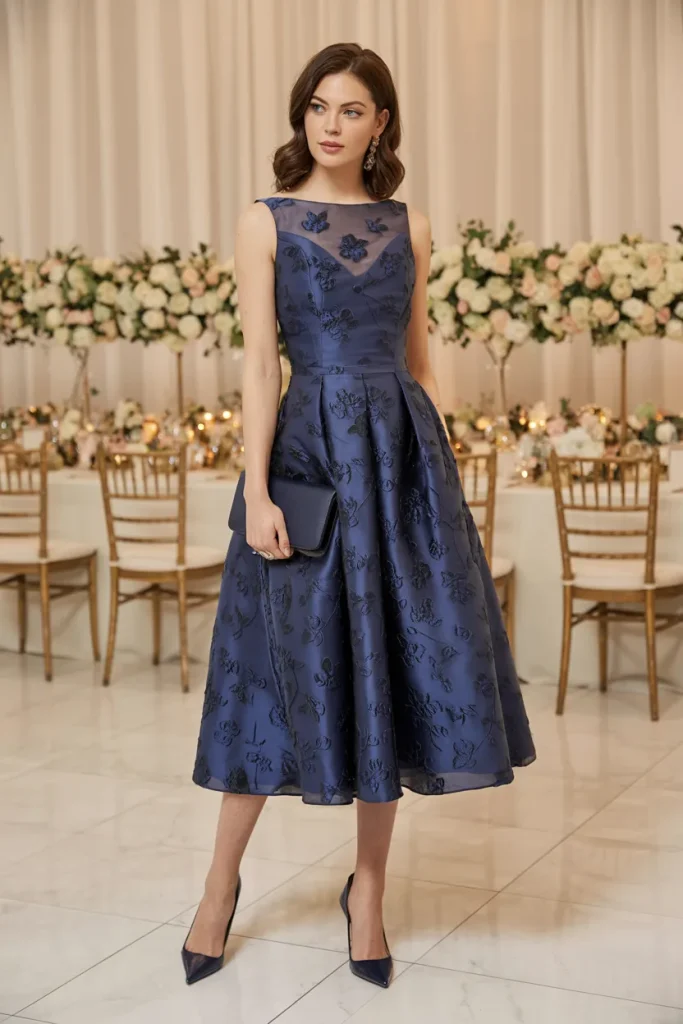 Navy Blue Floral Midi Dress