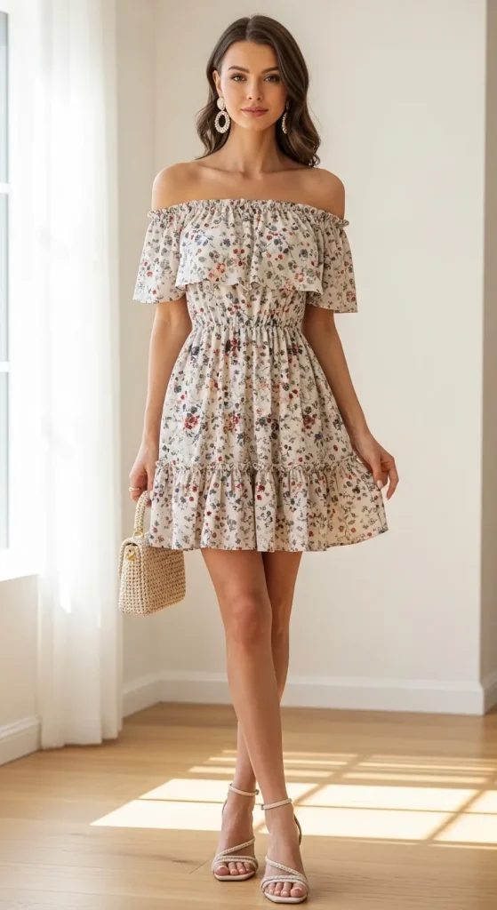 Off Shoulder Mini Frill Dress for Summer Dress