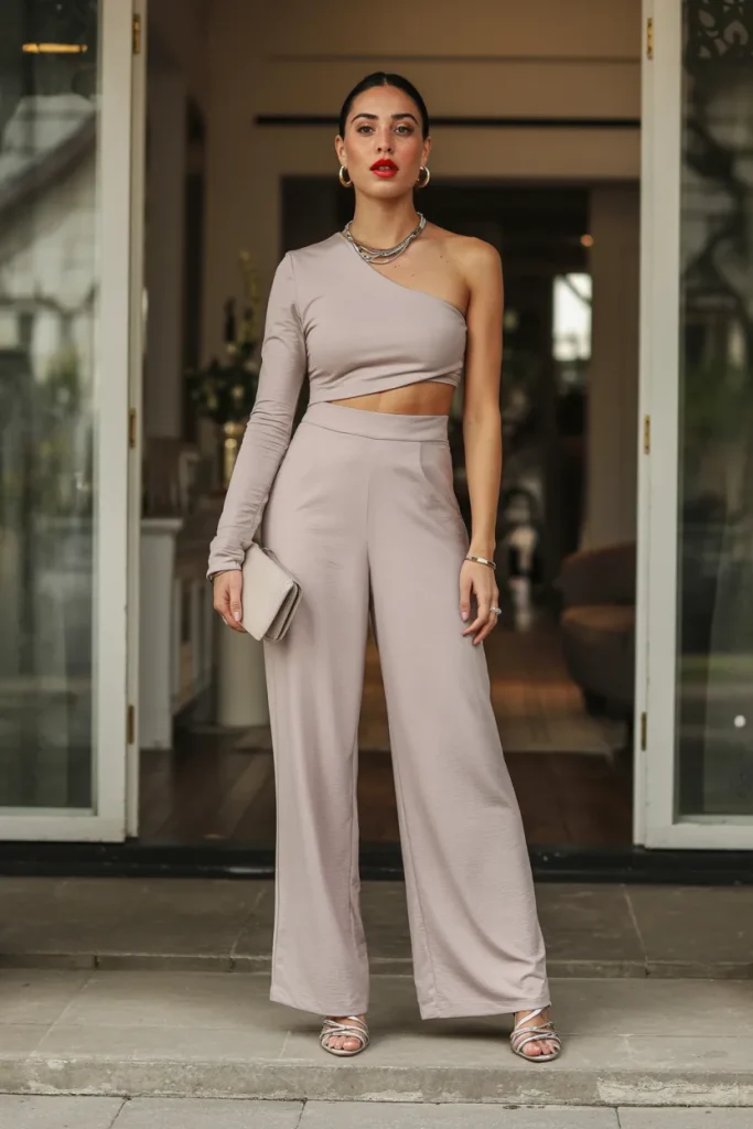 One Shoulder Top with Two Piece Set