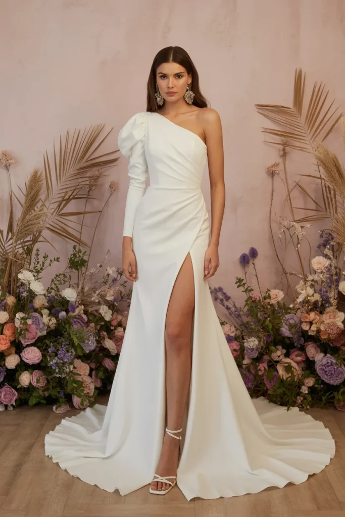 One Shoulder Wedding Dress with Slit for Spring
