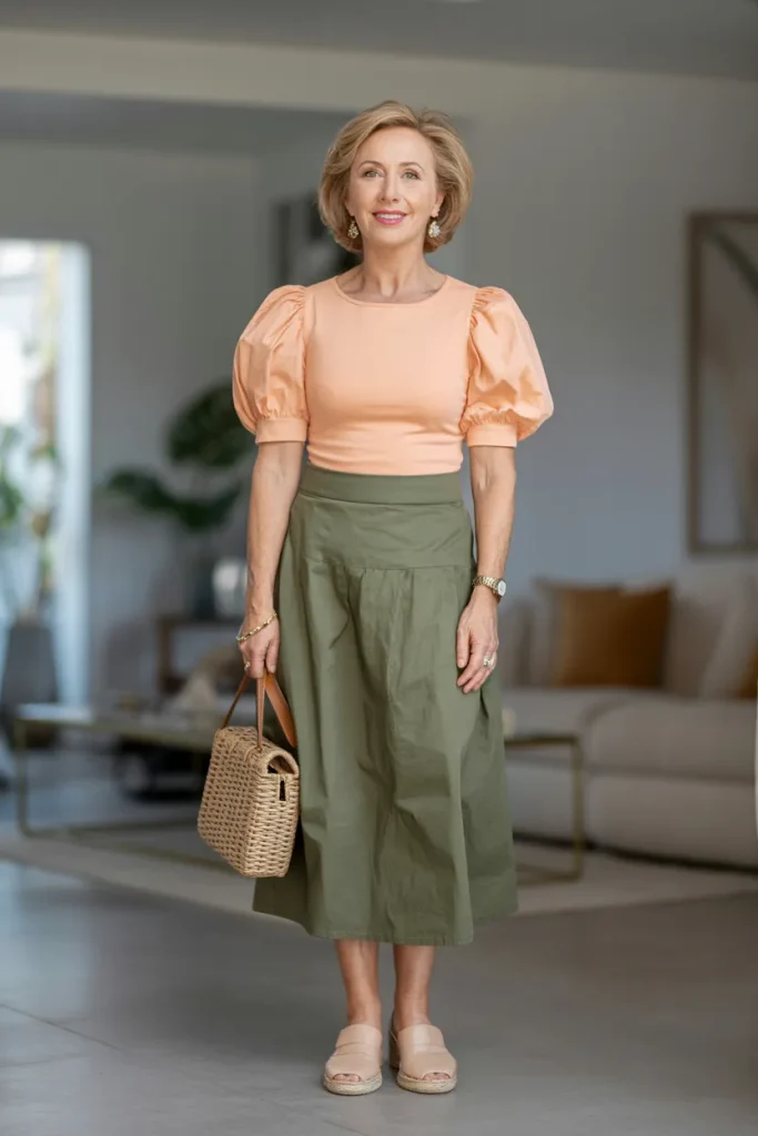 Peach Puff Sleeve Top Outfit