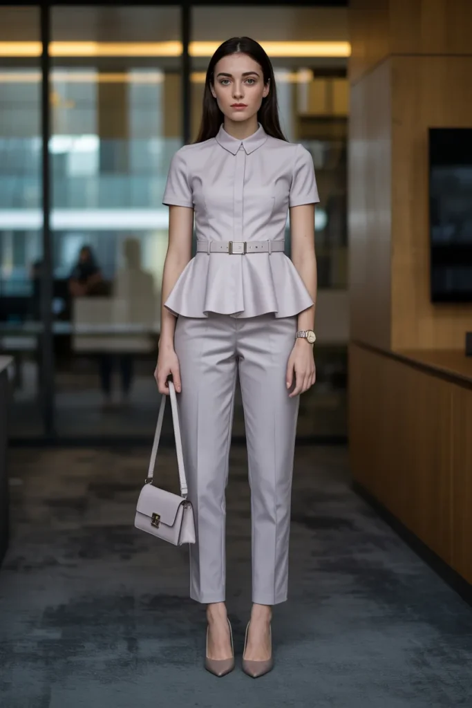 Peplum Blouse with Slim Fit Pants