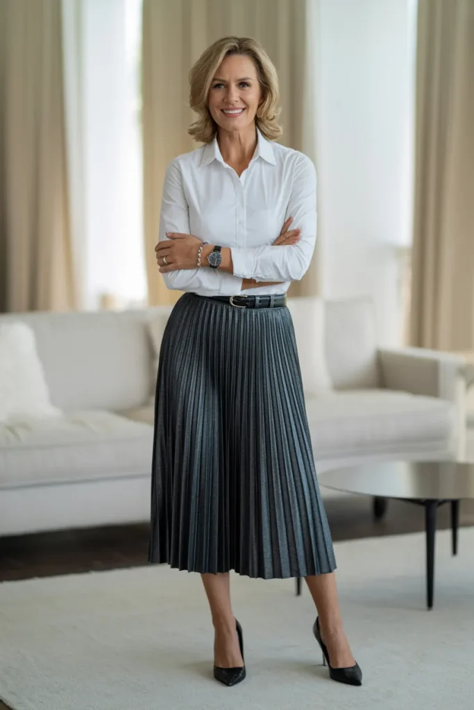 Pleated Skirts with Button Down Shirts