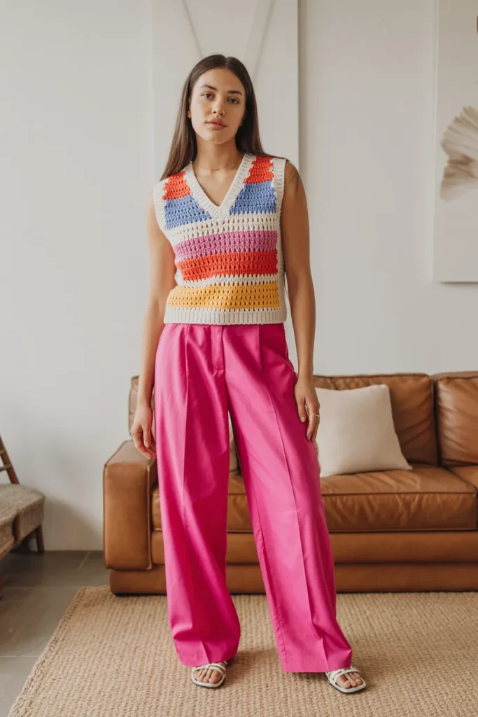 Printed Crochet Vest Top with Trousers