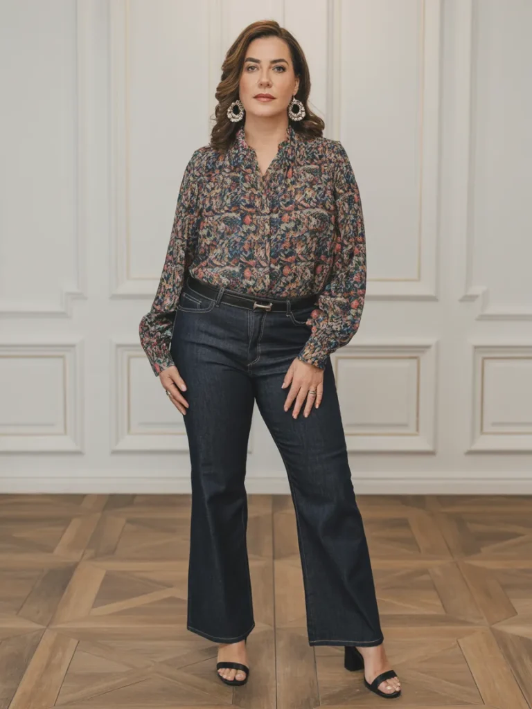 Printed Full Sleeve Blouse with Dark Jeans