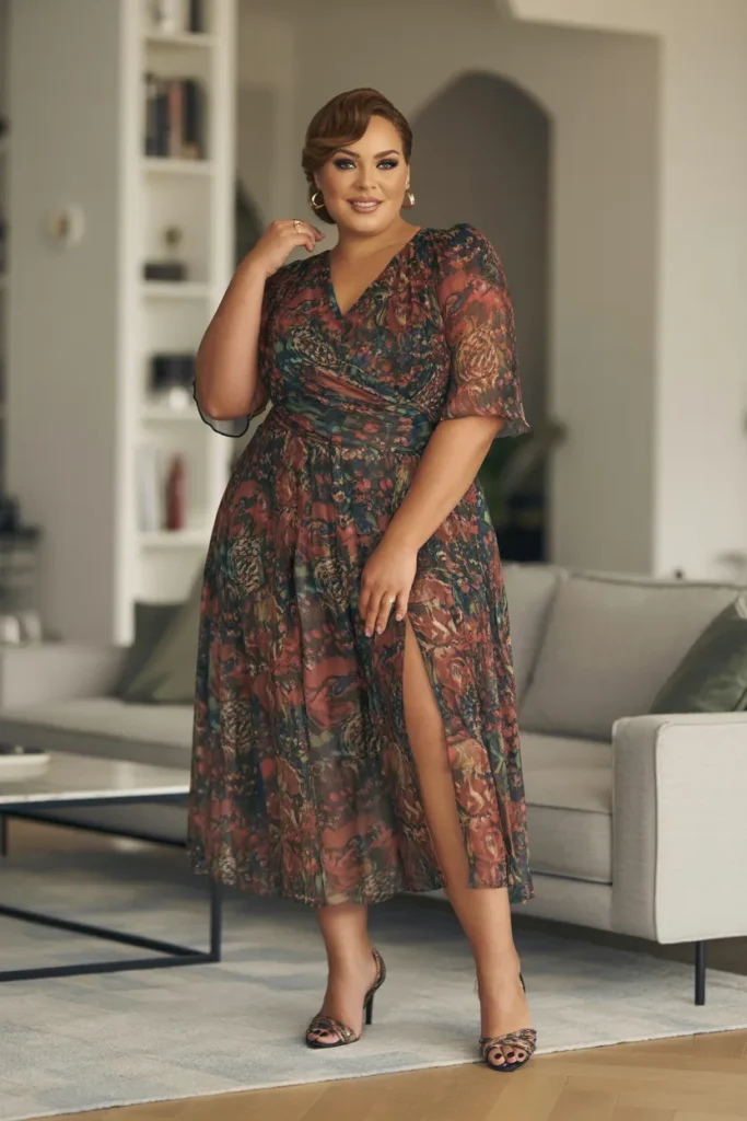 Printed Midi Dress with Slit