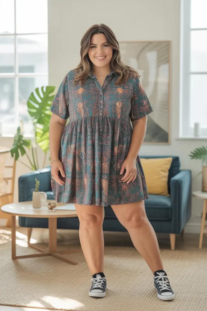 Printed Mini Dress with Sneakers