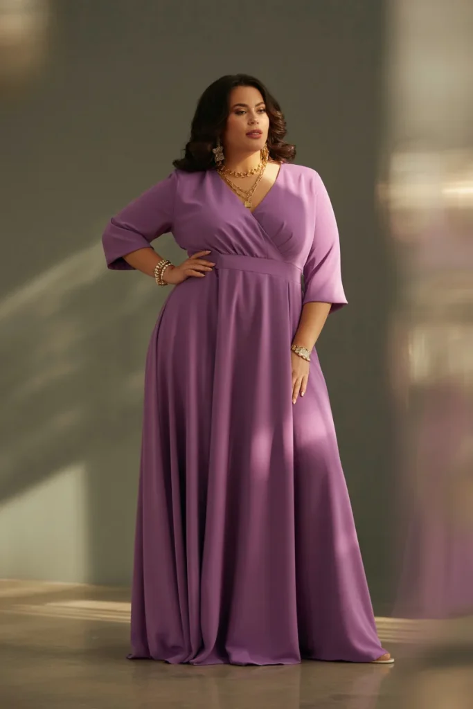 Purple Maxi Dress with Gold Accessories