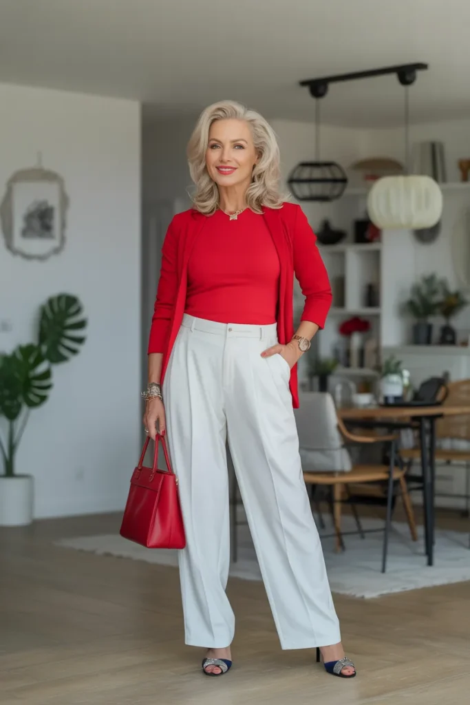 Red Top with White Trouser