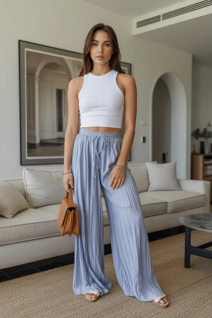 Ribbed Tank Flowy Wide Leg Pants