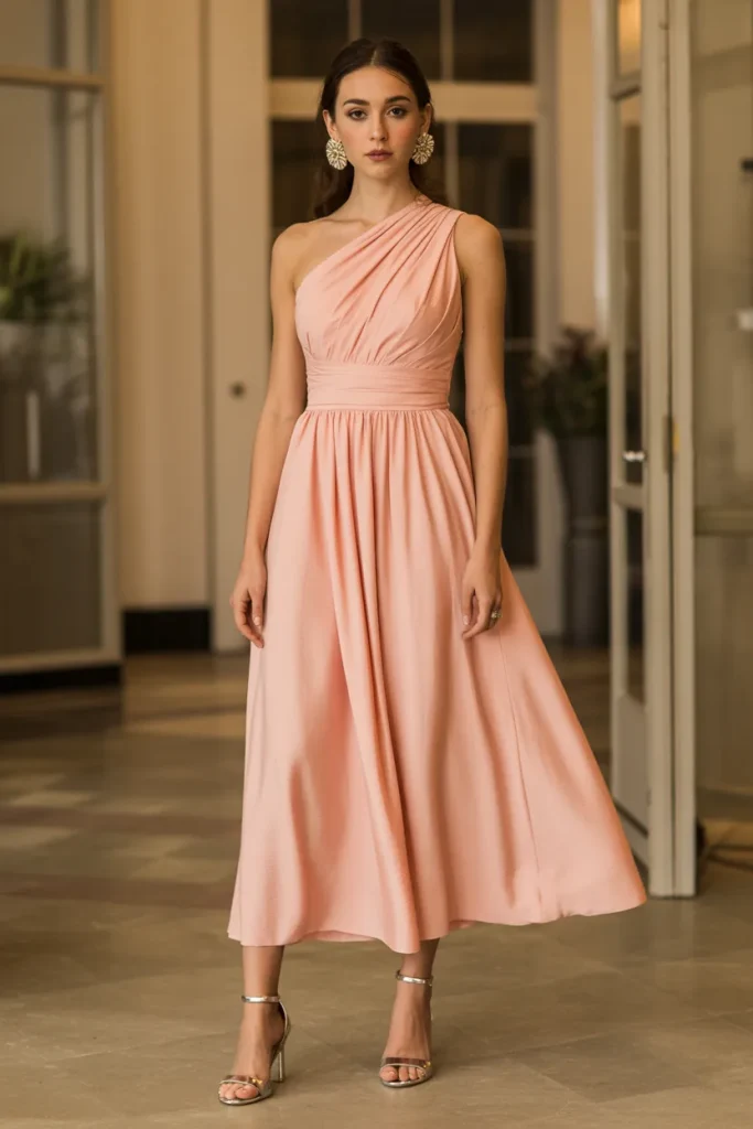 Romantic Peach One Shoulder Dress