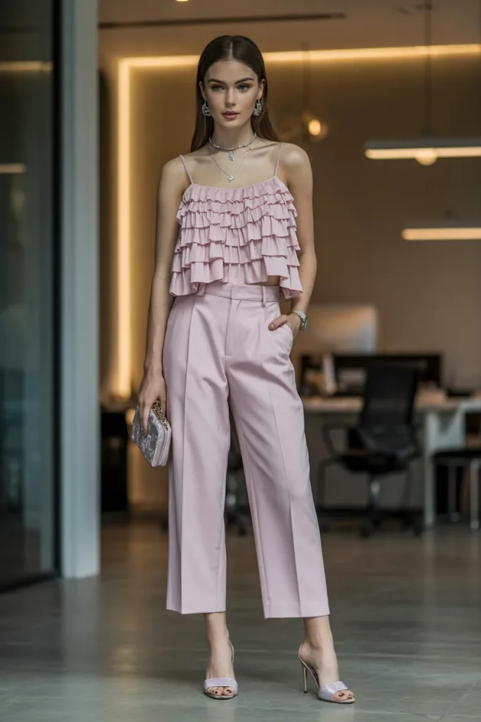 Ruffled Camisole with Cropped Trousers