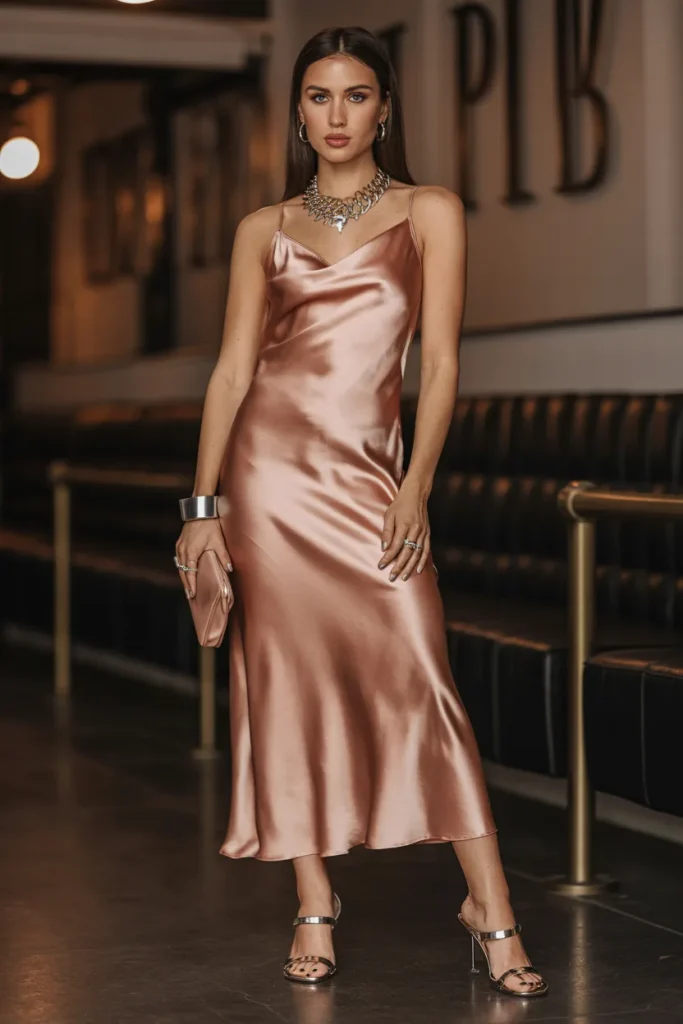 Satin Slip Dress with Bold Accessories