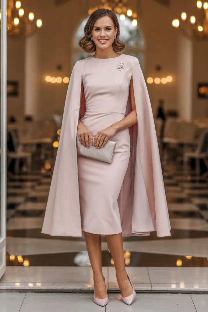 Sheath Dress with Cape Overlay