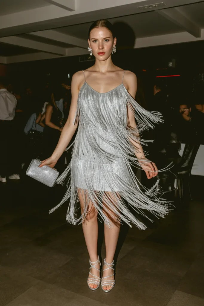 Silver Fringe Party Dress