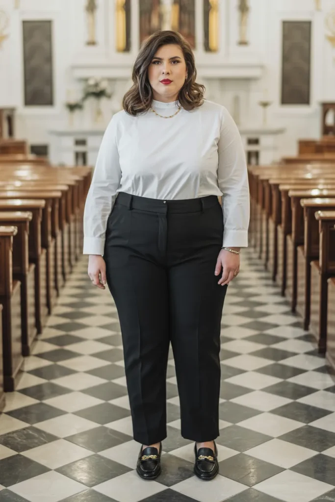 Simple White Blouse with Black Trousers
