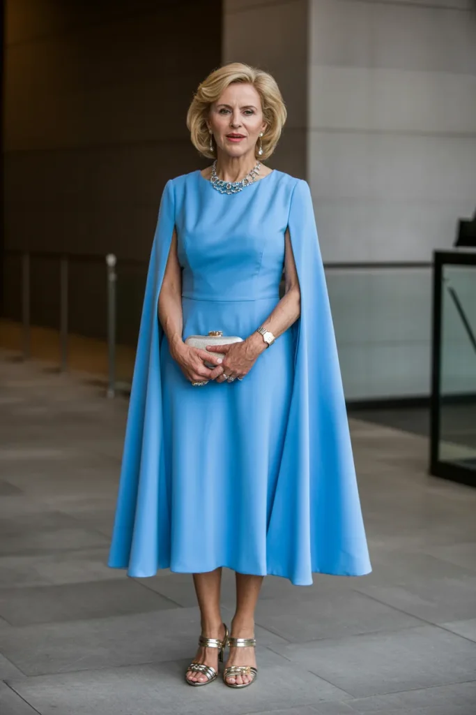 Sky Blue Cape Sleeve Midi