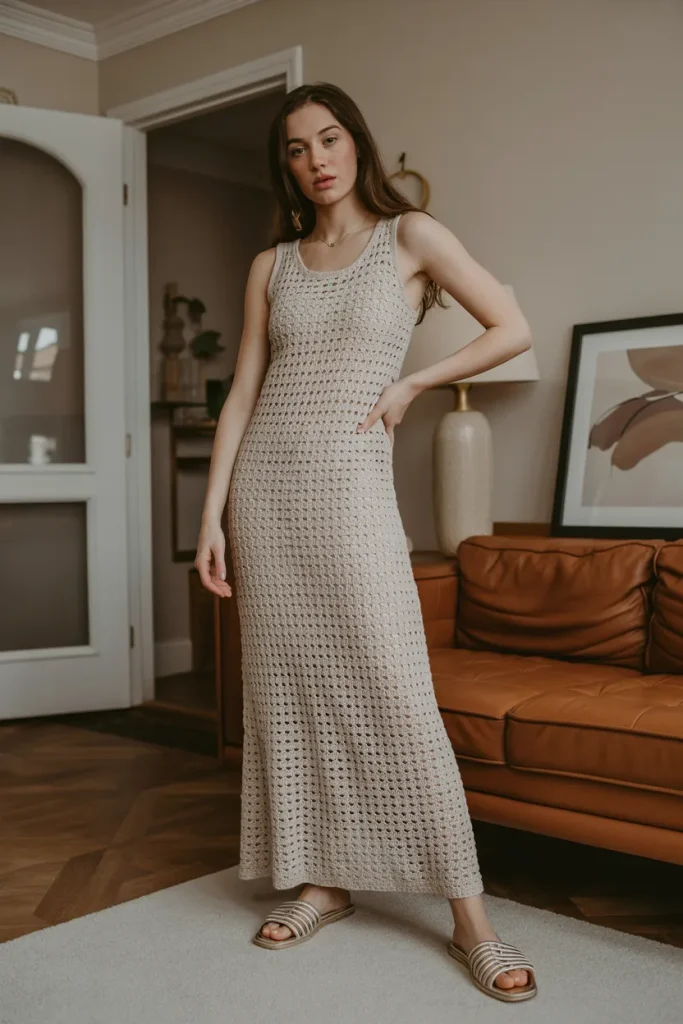 Sleeveless Long Crochet Dress