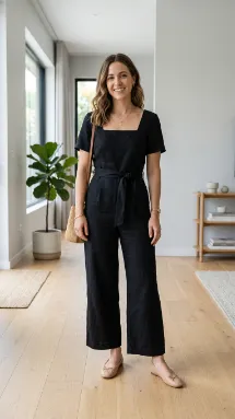 Square Neck Jumpsuit with Ballet Flats