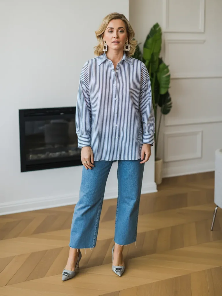 Stripe Blouse with Ankle Jeans