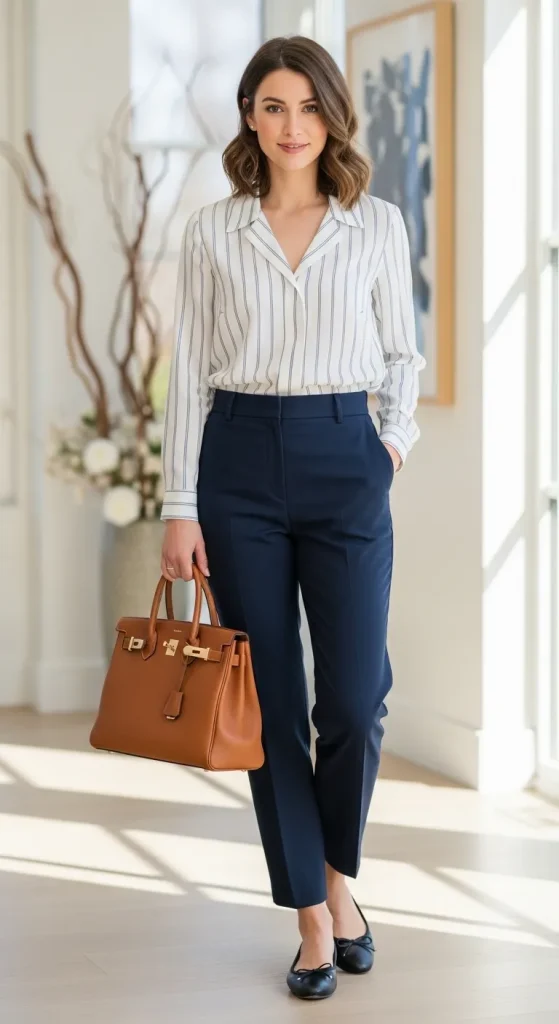 Stripe Blouse with Trouser and Ballet Flats 1
