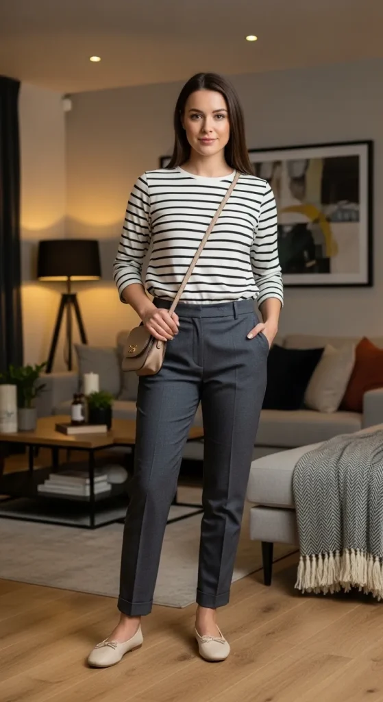 Stripe Top with Trouser and Flats 1