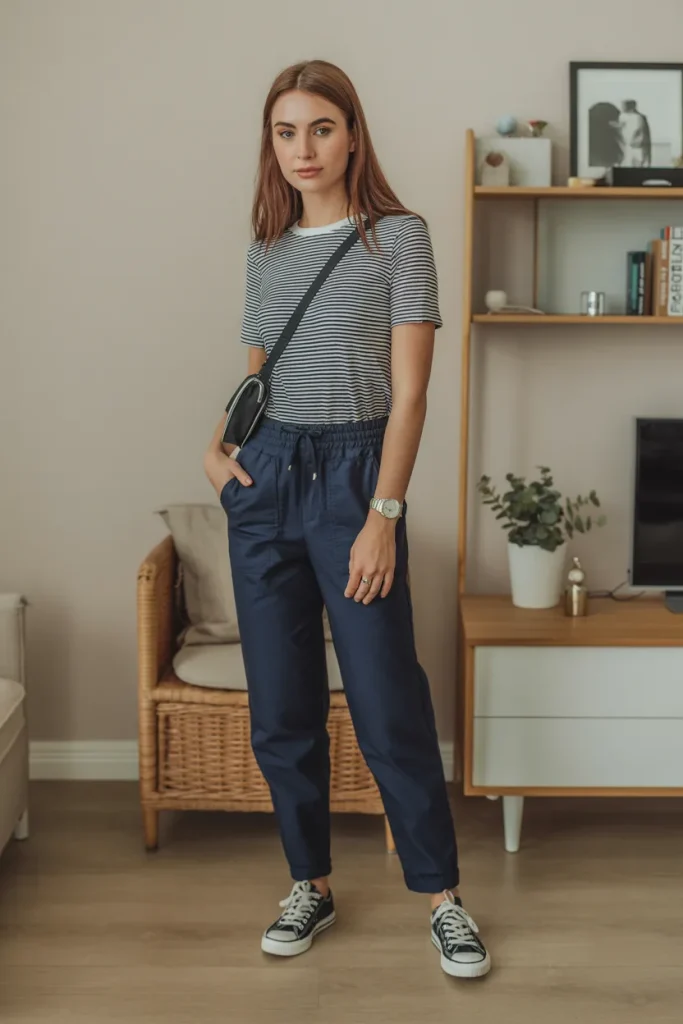Striped Tee Navy Pull On Pants