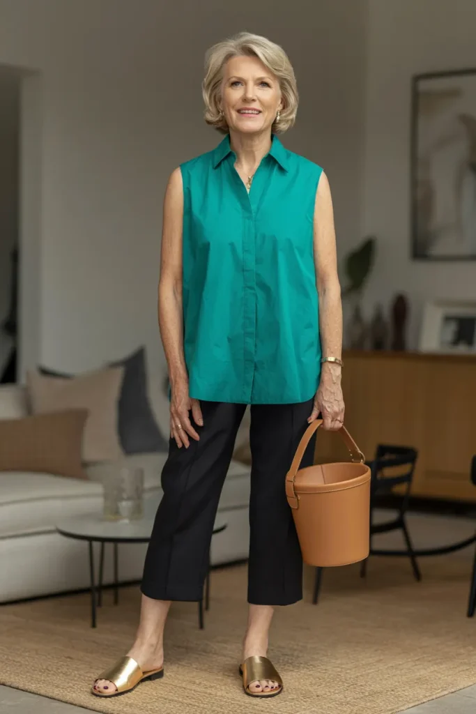 Teal Sleeveless Blouse Outfit