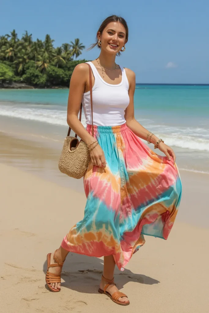 Tie Dye Maxi Skirt with Tank Top