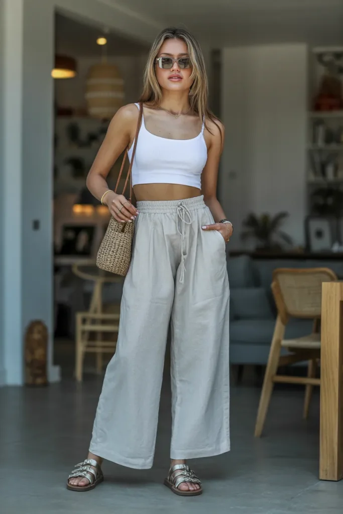 Trendy White Top with Linen Pants