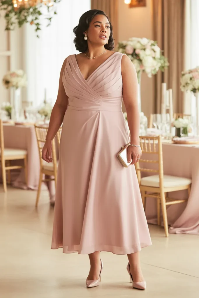 V Neck Blush Pink Plus Size Mother of the Bride Dress