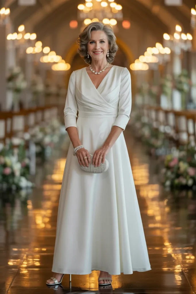 V Neck Long A Line Dress – Wedding Dresses for Women Over 50