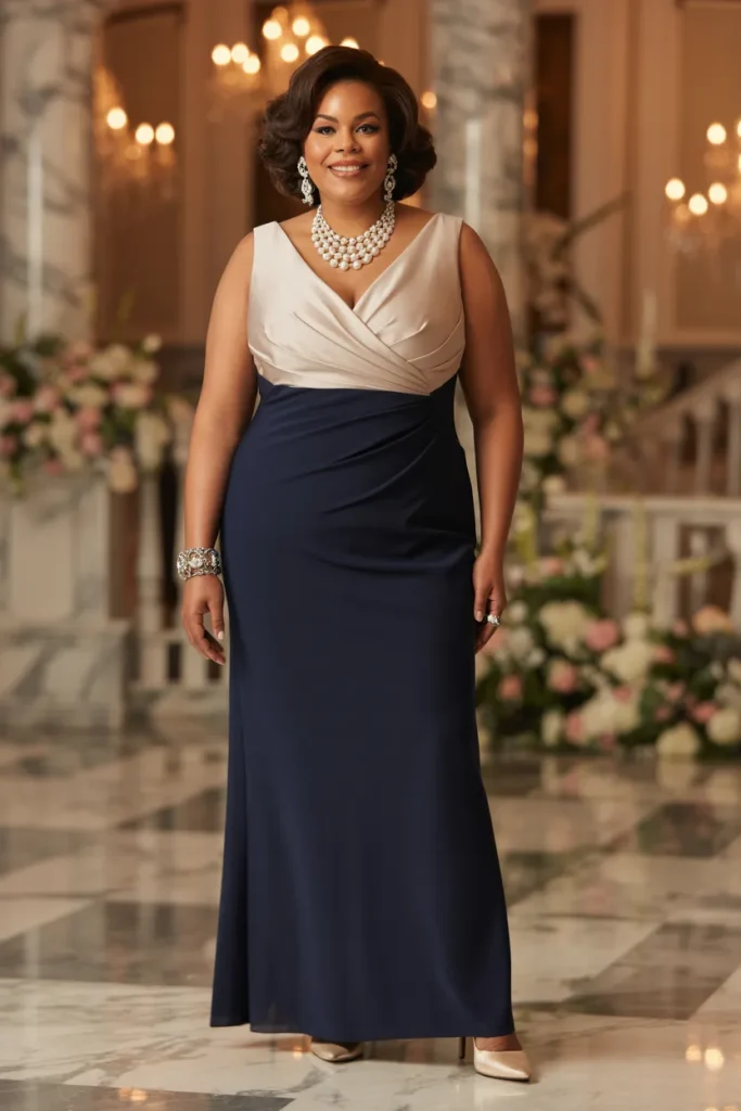 V Neck Long Plus Size Mother of the Bride Dress with Jewelry