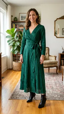 V Neck Long Wrap Dress with Ankle Heels