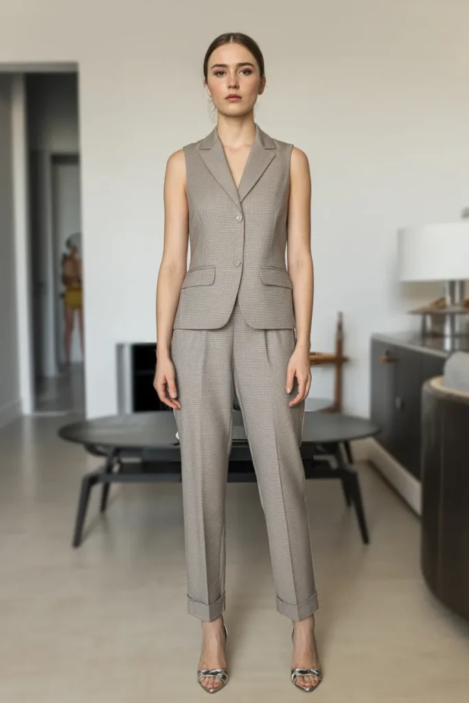 Vest and Pant Set with Ankle Heels