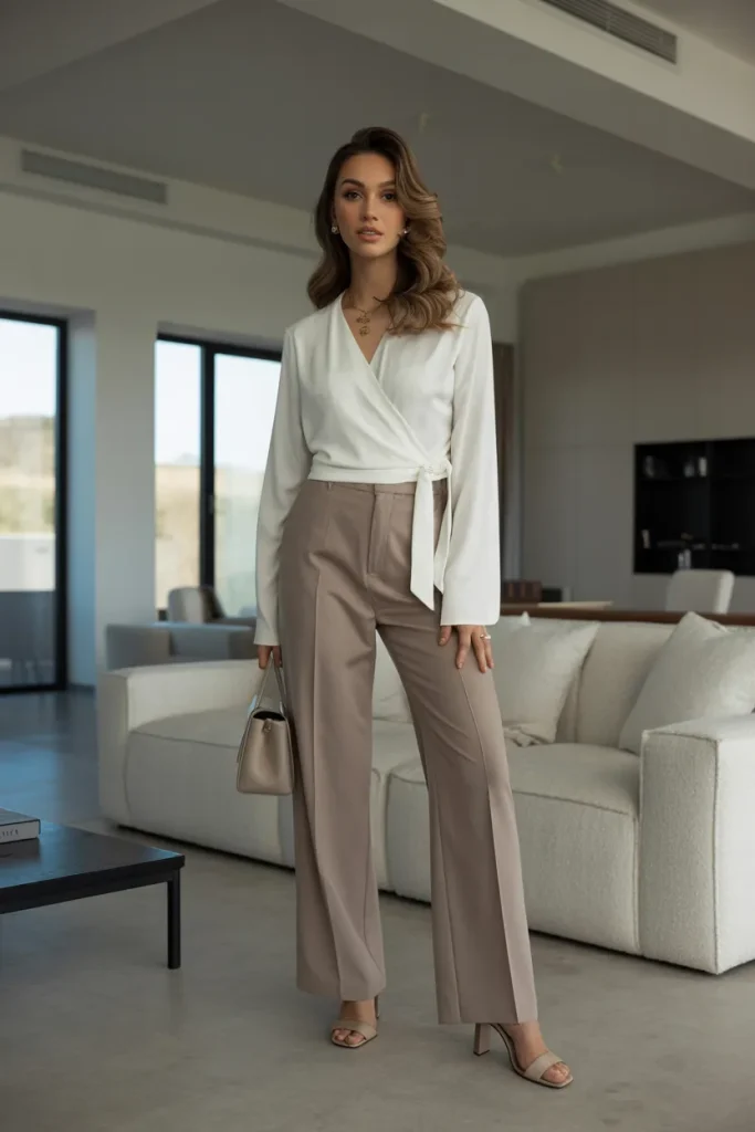 White Color Wrap Top with Pant