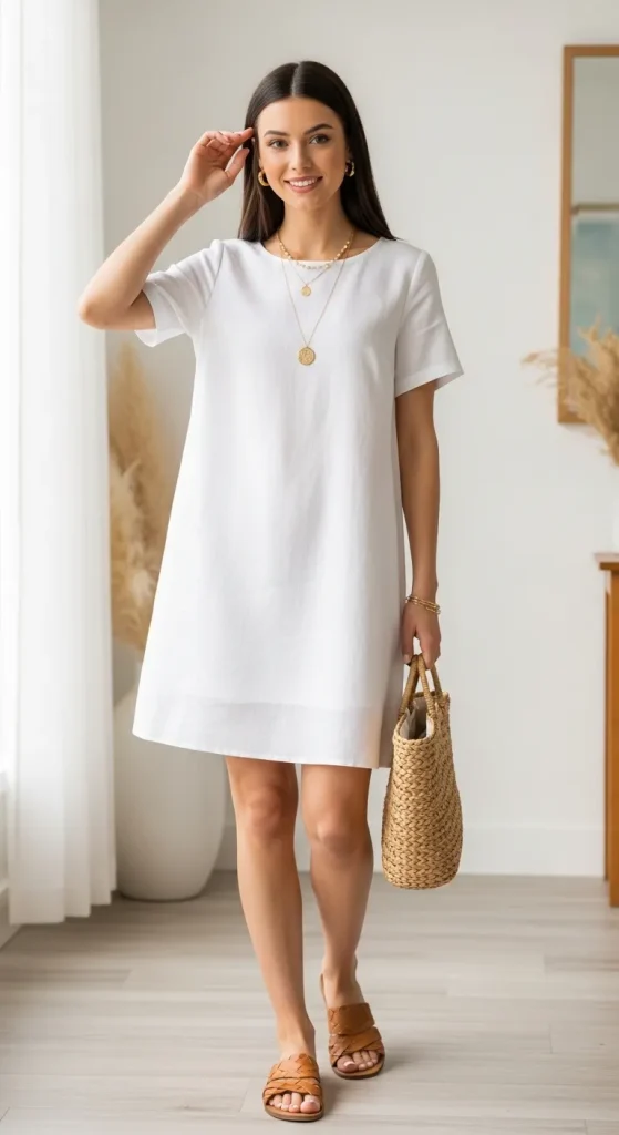White Linen Shift Dress