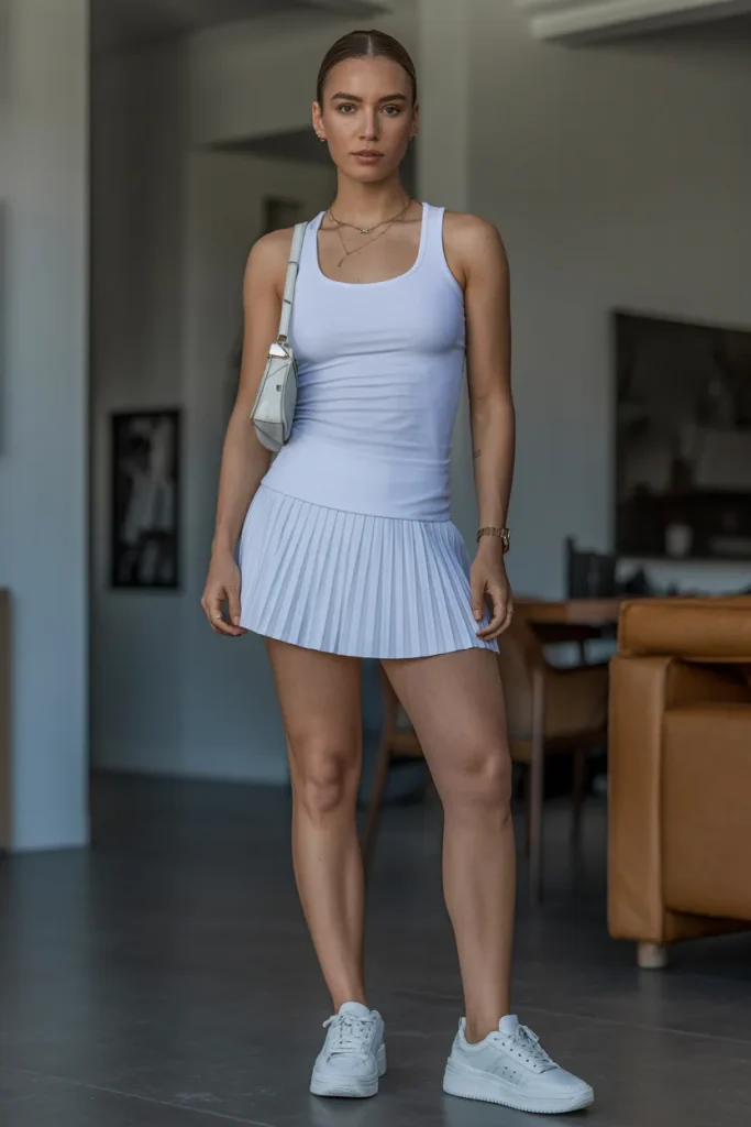 White Tank Top with Tennis Skirt