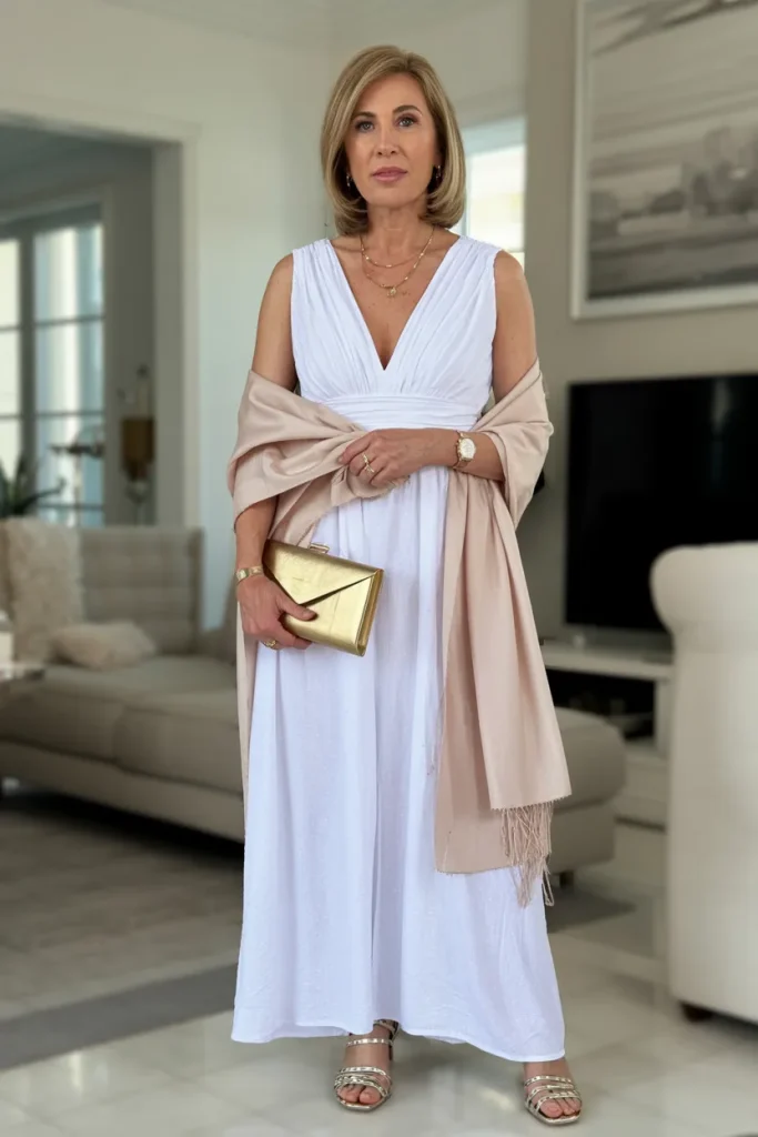 White V Neck Maxi Dress
