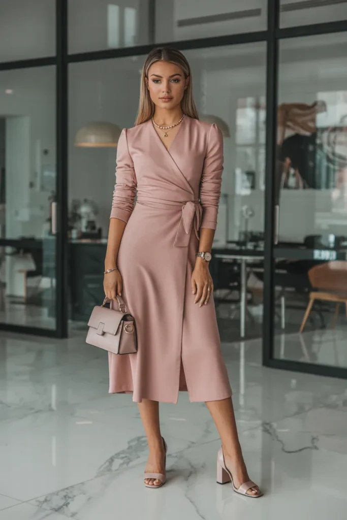 Wrap Dress with Block Heels