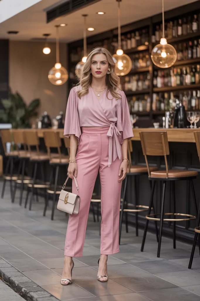 Wrap Top with Dress Pants for Spring Date Outfit