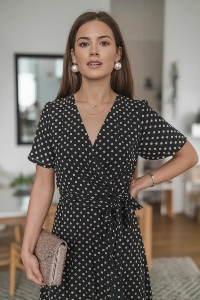 Zaras Polka Dot V Neck Wrap Dress