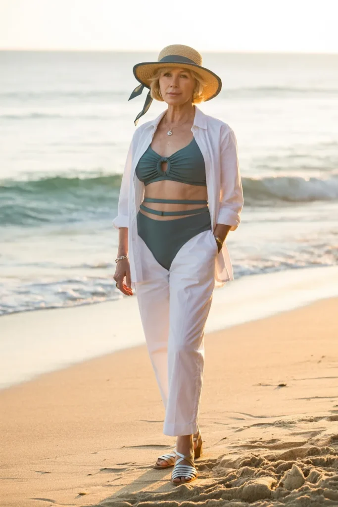 Beachwear Two Piece Set Over White Shirt and Beachwear Hat 1
