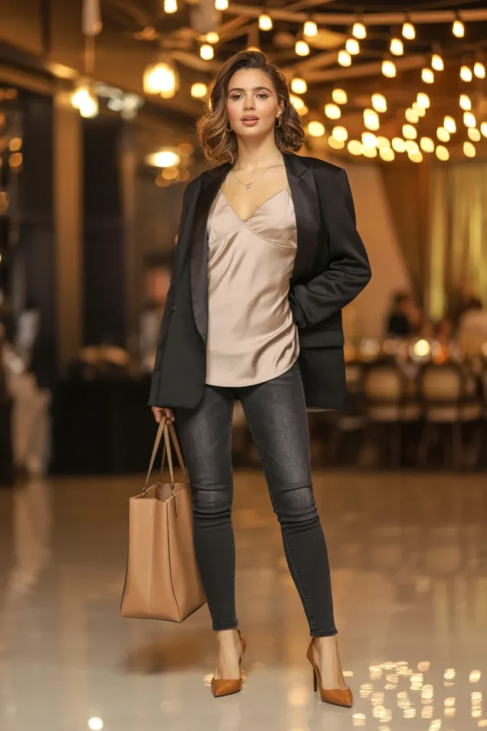 Beige Camisole Blazer Look