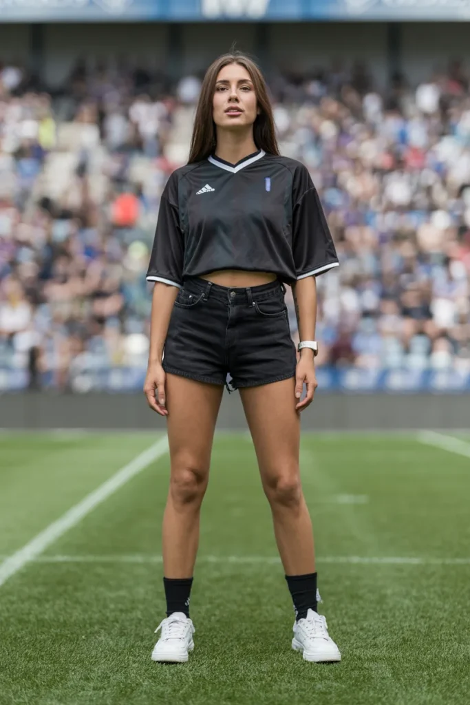 Black Jersey with Black Denim Shorts